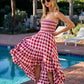 BiBi Smocked Body Off Shoulder Check Dress - Farnelli