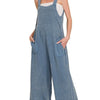 Zenana Double Gauze Washed Wide Leg Overalls - DUSTY BLUE
