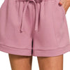 Zenana Textured Knit Jacquard Drawstring Shorts - LT ROSE