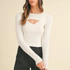 MABLE Cut Out Long Sleeve Ribbed Knit Top - Off White