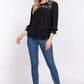 ACTIVE BASIC Crochet Lace Panel Flounce Sleeve Blouse - Farnelli
