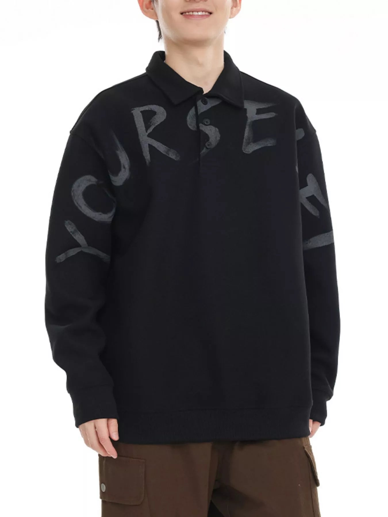 Men's Plus Size Letter Print Polo Collar Sweatshirt - Farnelli