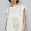 POL Embroidered Detail Boat Neck Cap Sleeve Lace Blouse - White