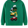 Children's Cartoon Vehicle Crew Neck Sweatshirt - Dark Green