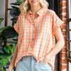 Cotton Bleu by Nu Label Plaid Button Up Short Sleeve Shirt - Orange