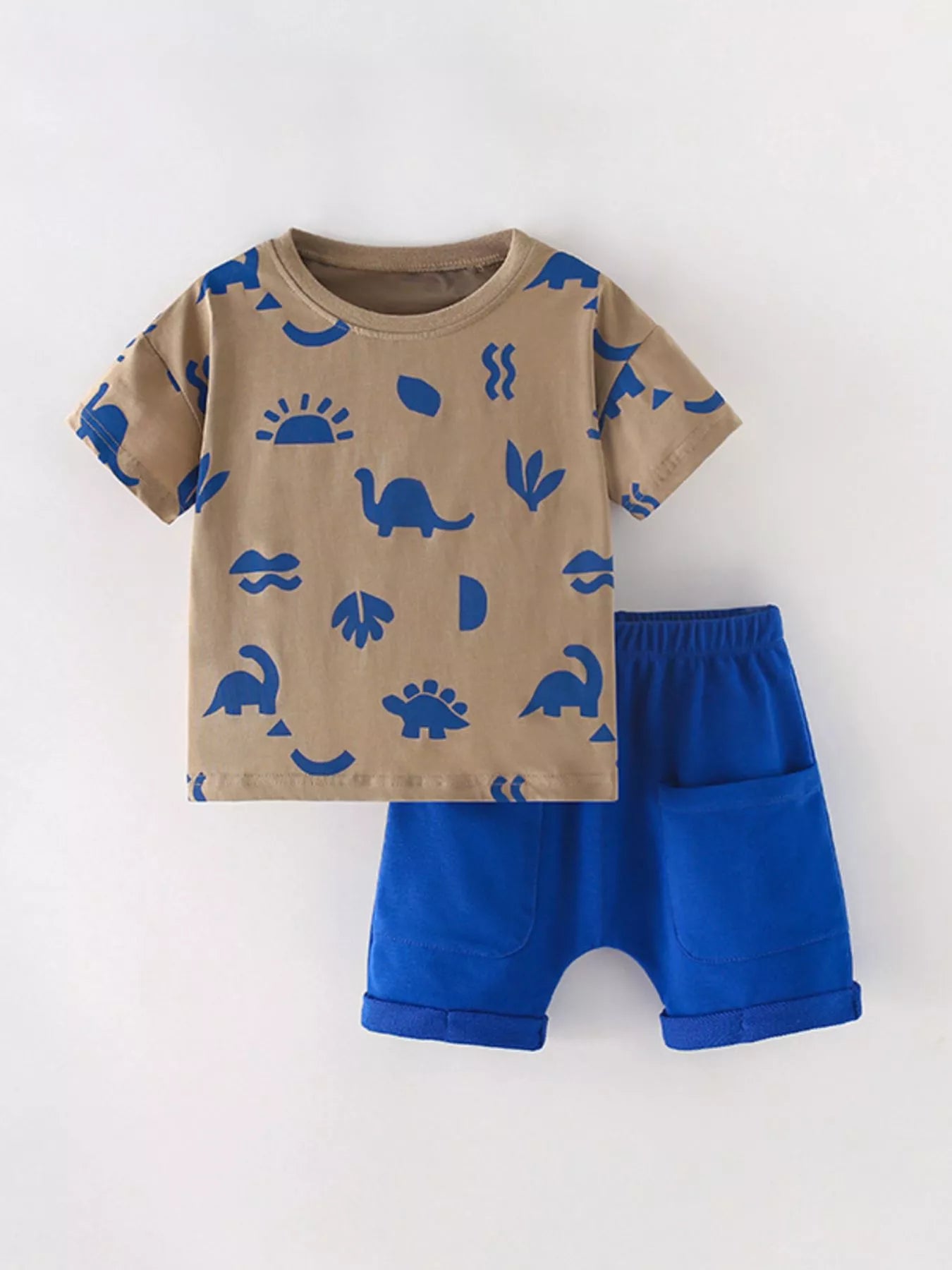 Children's Dinosaur Round Neck Top and Shorts Set - Farnelli