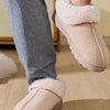 Faux Fur Round Toe Platform Slippers - Khaki