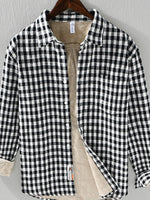 Men's Plus Size Plaid Button-Down Shirt with Contrast Inner Lining - Farnelli