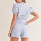 MABLE Striped Puff Sleeve Collared Neck Romper - Farnelli