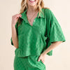 And The Why Brushed Texture Checker Board Pattern Casual Top - GREEN