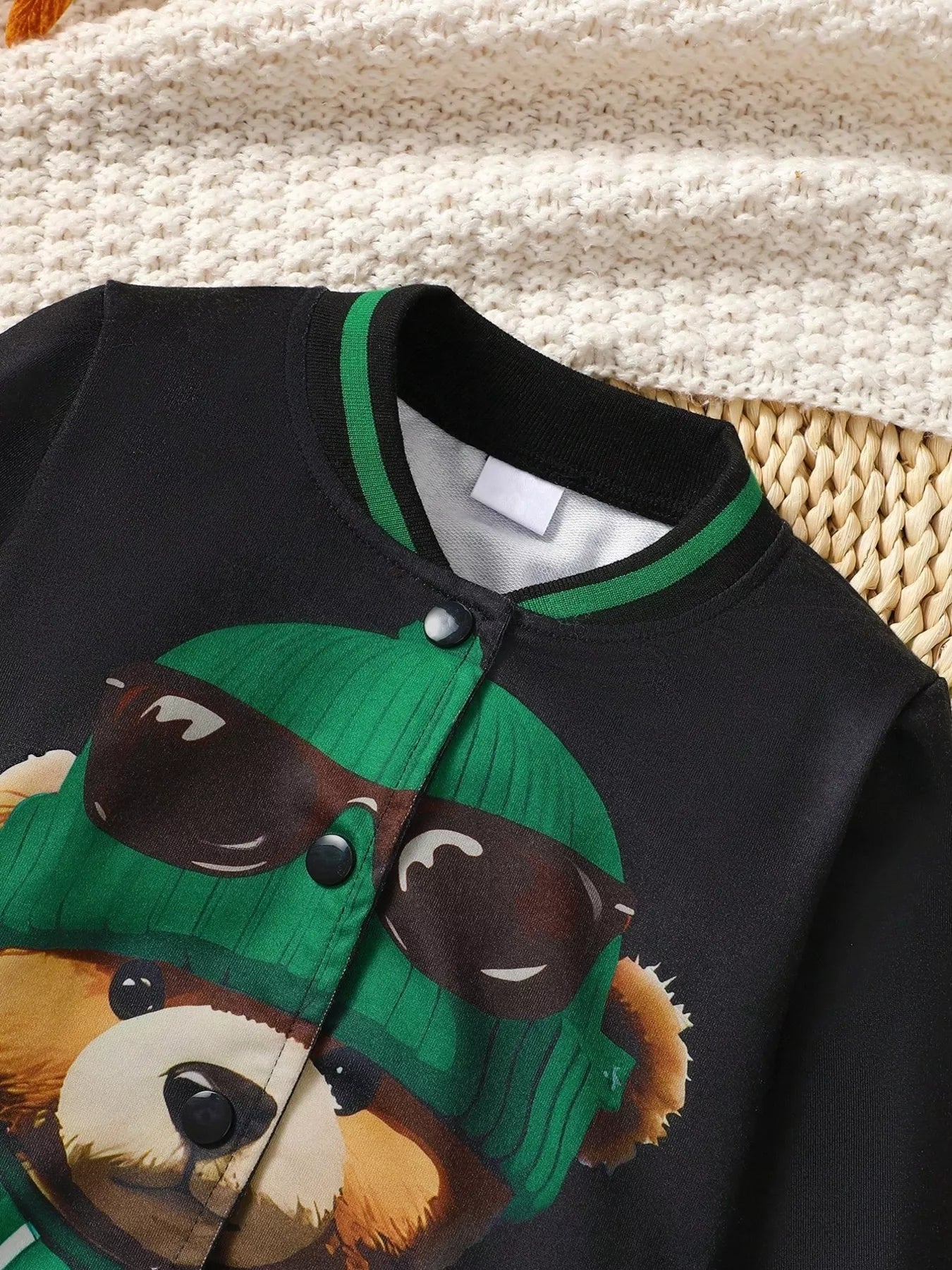 Children's Cartoon Bear Graphic Baseball Jacket - Farnelli