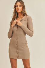 Mable Button Up Ribbed Mini Shirt Dress - Farnelli