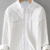 Men's Plus Size Button Down Shirt with Dual Chest Pockets - White