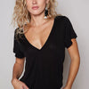 POL Basic V-Neck Short Sleeve T-Shirt - JET BLACK