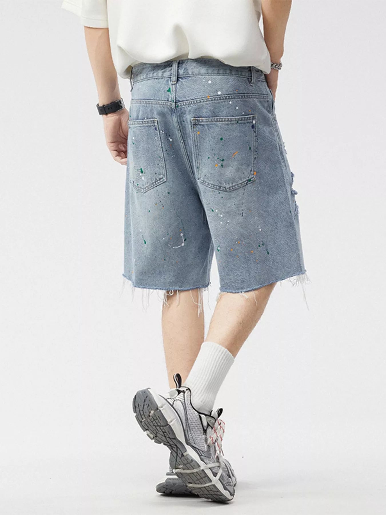 Men's Distressed Paint Splatter Denim Shorts - Farnelli