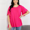 Yelete Full Size More Than Words Flutter Sleeve Top - Hot Pink