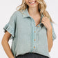 Mittoshop Mineral Washed Button Down Flounce Sleeve Shirt - Farnelli