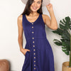 Double Take Button Front Empire Waist Sleeveless Slit Magic Dress - Dark Blue