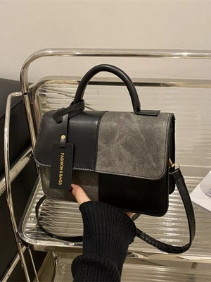 Color Block Flap Crossbody Bag with Top Handle - Farnelli