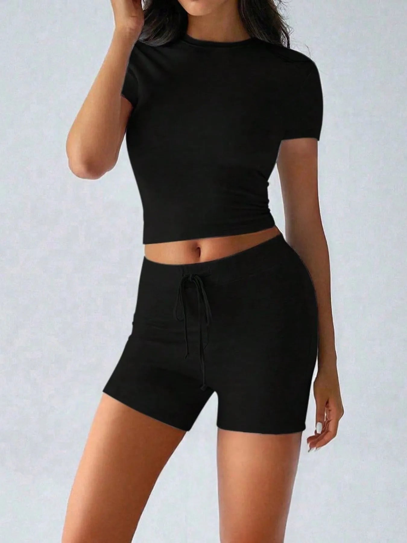 Round Neck Short Sleeve Top and Shorts Set - Farnelli