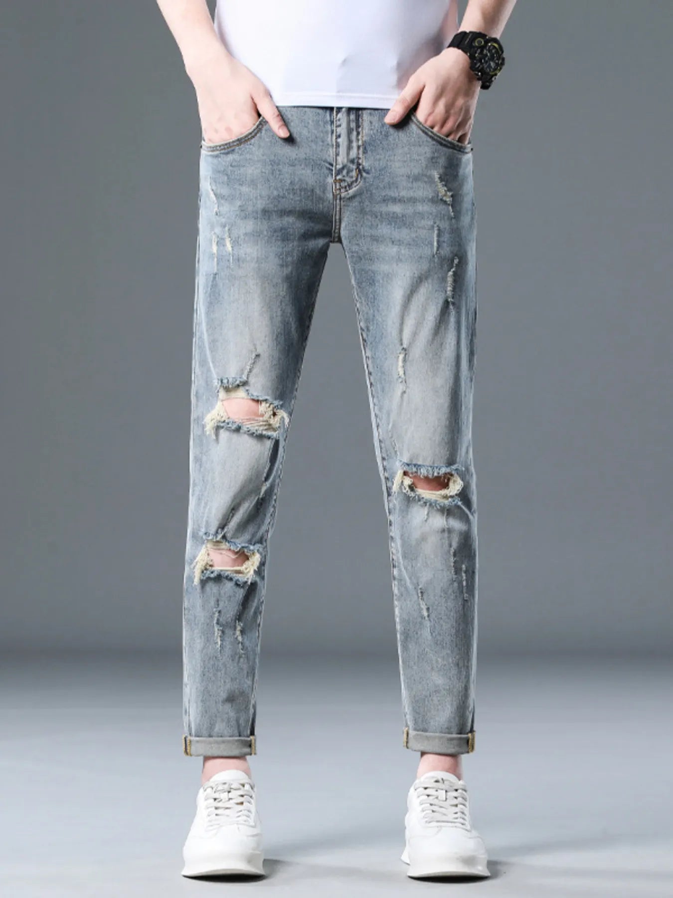 Men's Plus Size Distressed Slim Fit Jeans - Farnelli