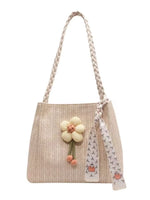 Floral Decor Woven Straw Tote Bag - Farnelli