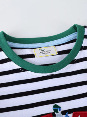 Children's Racing Car Embroidered Striped Long Sleeve T-Shirt - Farnelli