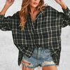 Aemi + Co Side Slit High-Low Plaid Long Sleeve Polo Shirt - Black
