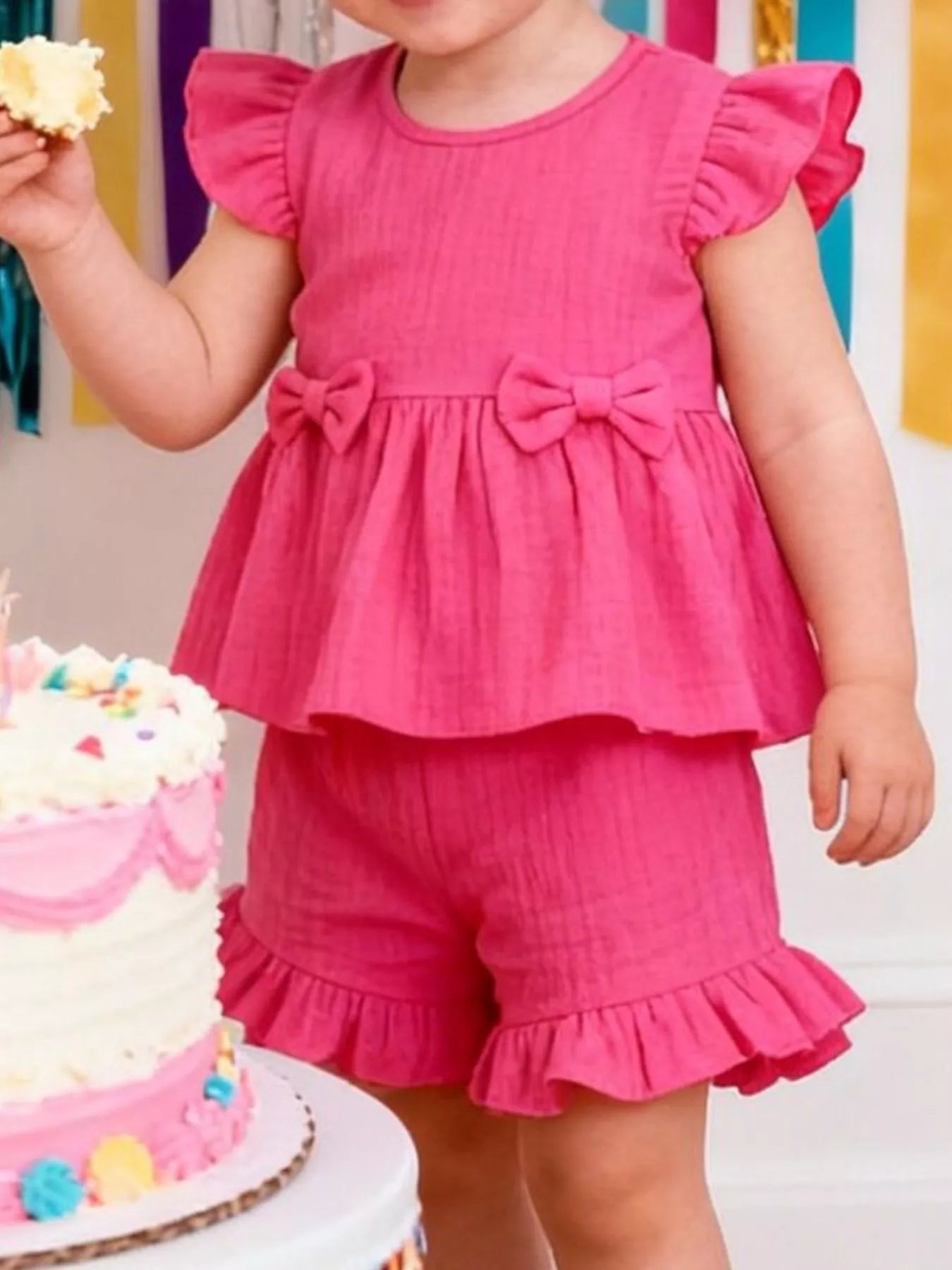 Children's Ruffle Trim Bowknot Top & Shorts Set - Farnelli