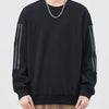 Men's Plus Size Casual Striped Sleeve Sweatshirt - Black