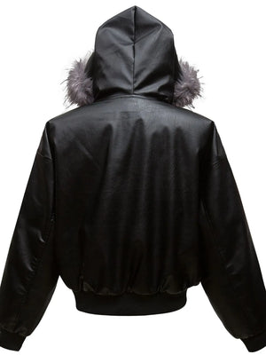 Men's Leather Bomber Jacket with Faux Fur Hood - Farnelli