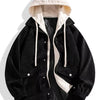Men's Plus Size Casual Corduroy Hooded Jacket - Black
