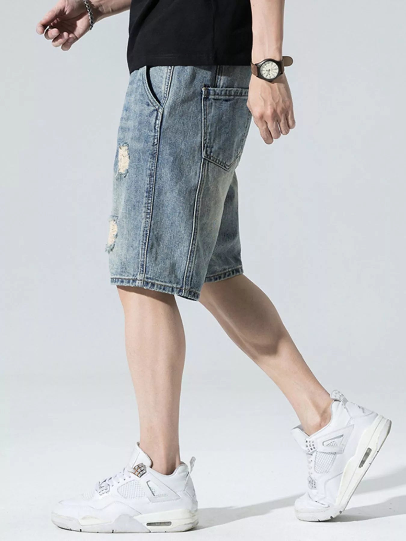 Men's Distressed Wide Leg Denim Shorts - Farnelli