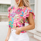 Chelsea Floral Print Trimmed Ruffle Sleeve Blouse - Farnelli