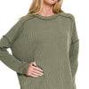 Zenana Full Size Exposed Seam Long Sleeve Corded Rib Knit Top Plus Size - DK OLIVE