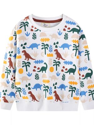 Children's Dinosaur Print Crew Neck Sweatshirt - Farnelli