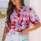 Mikaela Floral Bubble Sleeve Button Up Pleated Shirt - Farnelli
