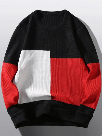 Men's Plus Size Color Block Round Neck Sweater - Farnelli