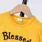 Children's Round Neck Letter Graphic T-Shirt and Distressed Jeans Set - Farnelli