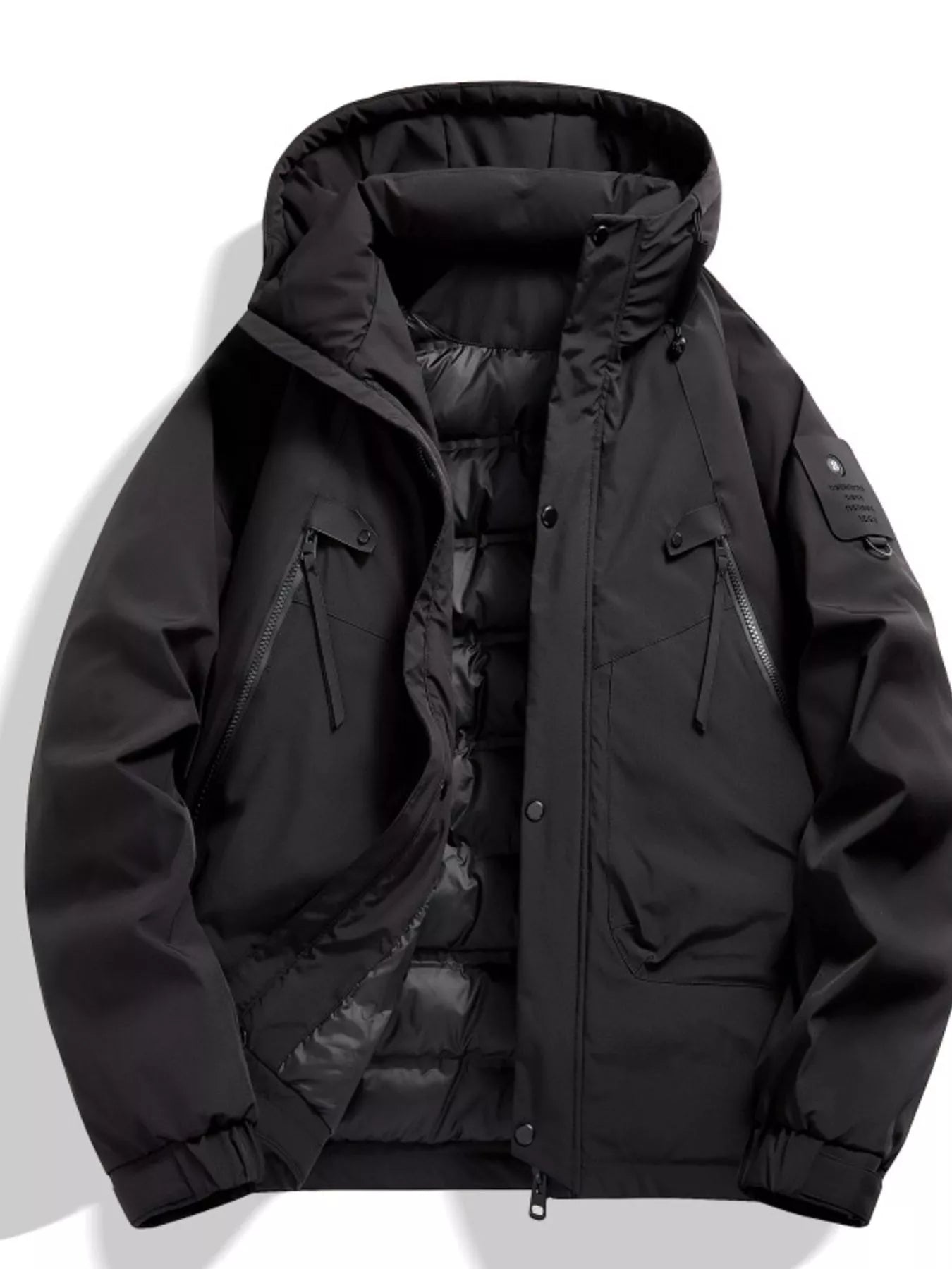 Men's Plus Size Hooded Snap Down Jacket - Farnelli