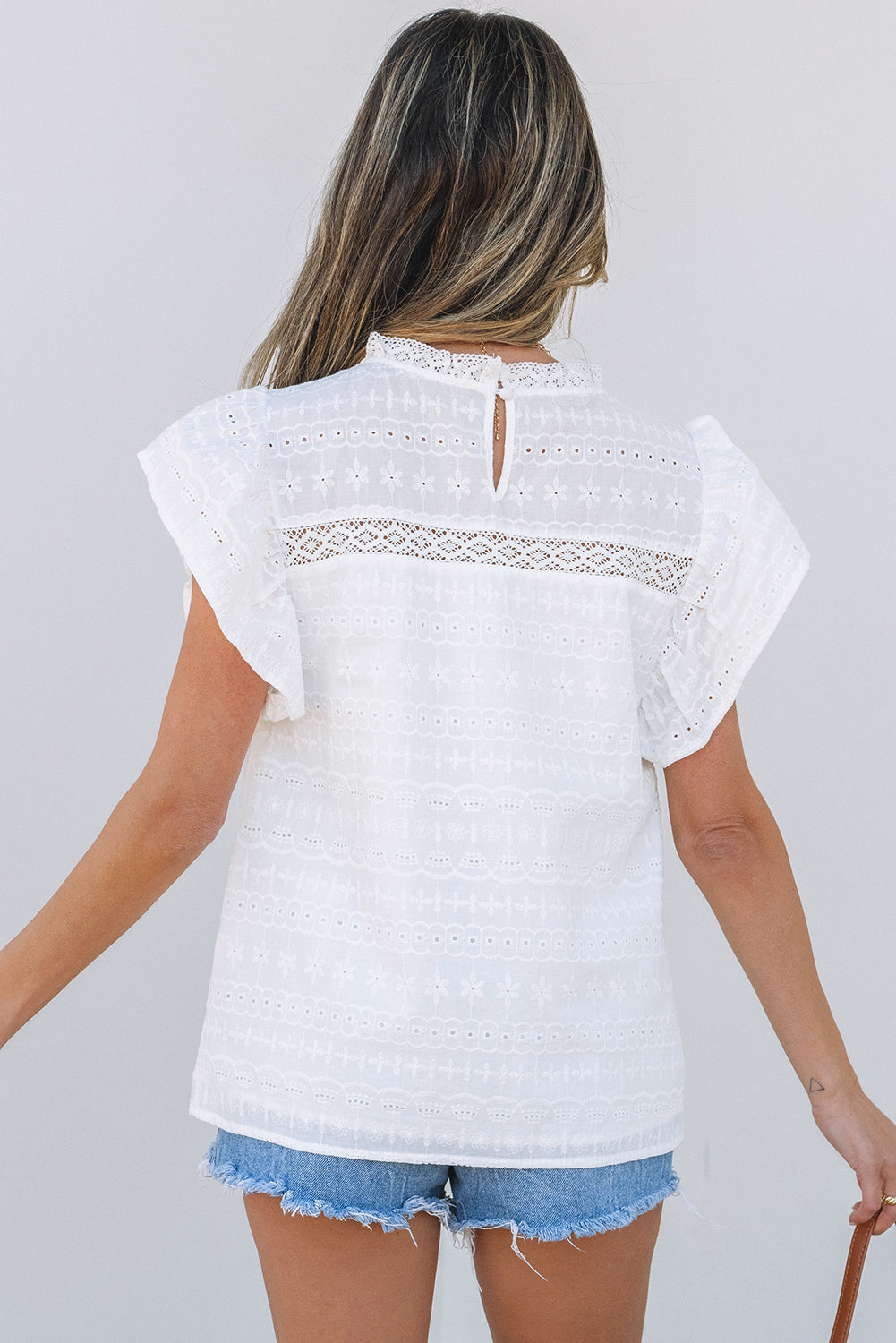 Alondra Lace Flutter Sleeve Eyelets Blouse - Farnelli