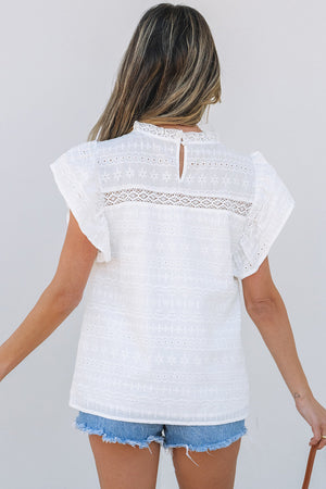Alondra Lace Flutter Sleeve Eyelets Blouse - Farnelli