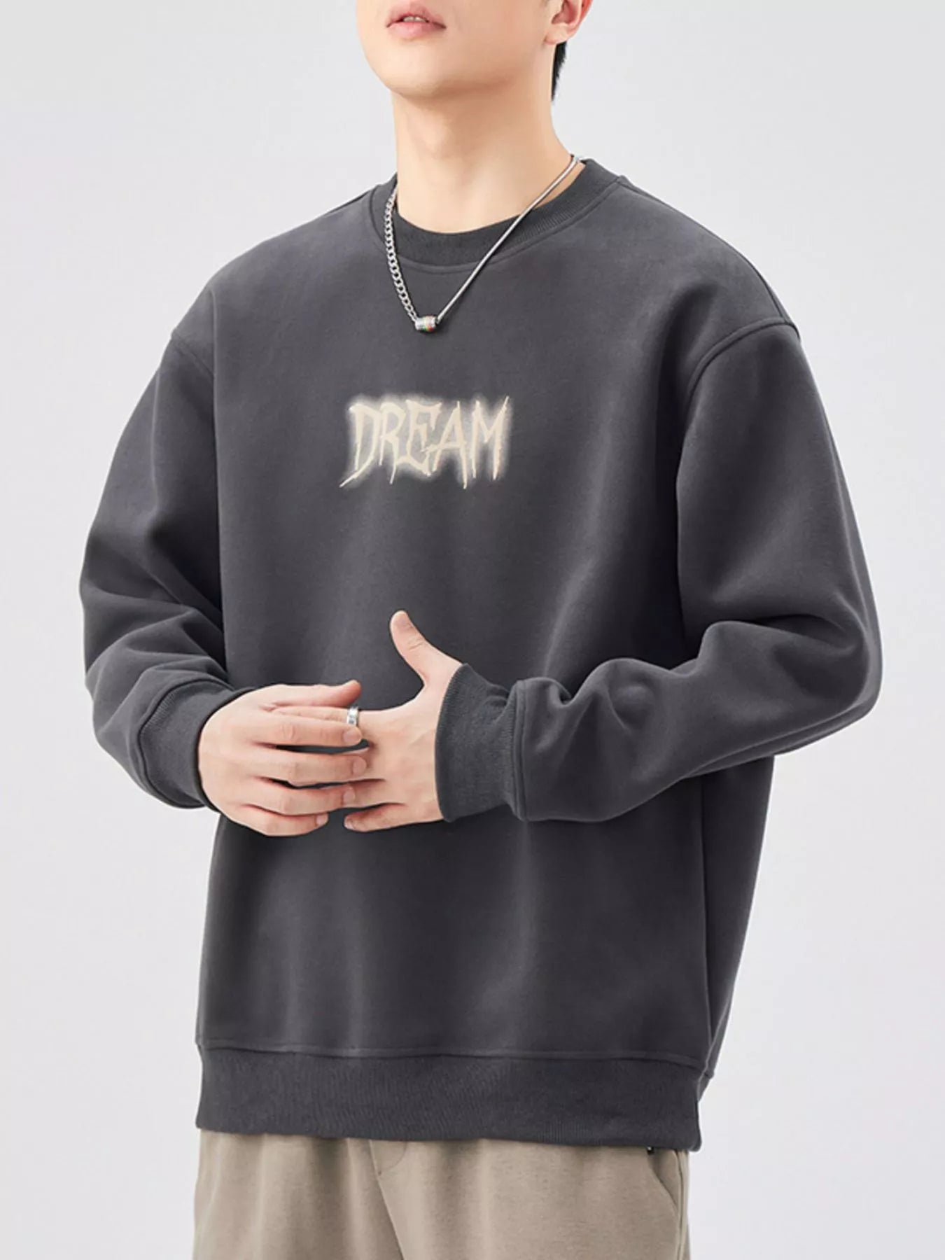 Men's Plus Size Crew Neck Dropped Shoulder Sweatshirt - Farnelli