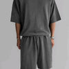 Men's Full Size Round Neck Top and Shorts Set Plus Size - Dark Gray