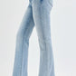 RISEN Full Size Tummy Control Mid Rise Flare Jeans with Fray Hem Detailed Plus Size - Farnelli