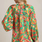 Umgee Satin Paisley Ruffle Neck Button-Up Shirt - Farnelli