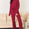 Basic Bae Full Size Ribbed Drawstring Hooded Top and Straight Pants Set - Deep Red
