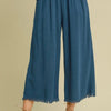 Umgee Full Size Linen Blend Elastic Waistband Wide Leg Pants Plus Size - Peacock  Blue
