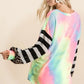 BiBi Tie Dye V Neck Top with Stripe Puff Sleeves - Farnelli