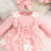 Children's Butterfly Decor Flower Applique Dress with Headband - Pink